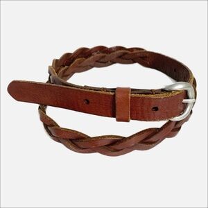Unbranded Dark Brown Leather Braided Belt Round Silver Toned Belt Buckle 🤎